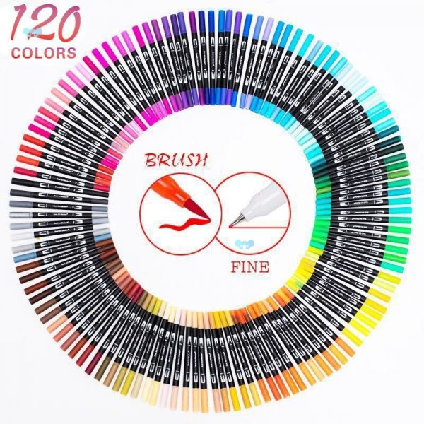 12 120 Color Dual Brush Art Marker Pens Fine Tip and Brush跨